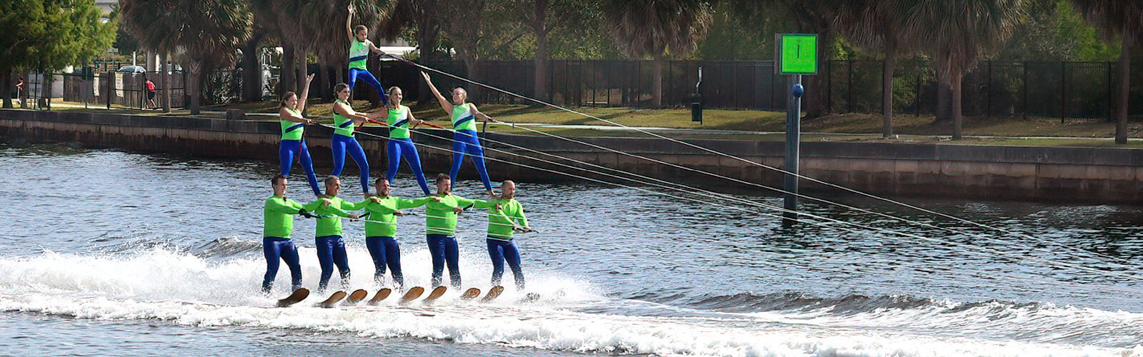 The Tampa Bay Water Ski Show Team performs a three-tier pyramid during their first-ever appearance at Tampa Riverfest.