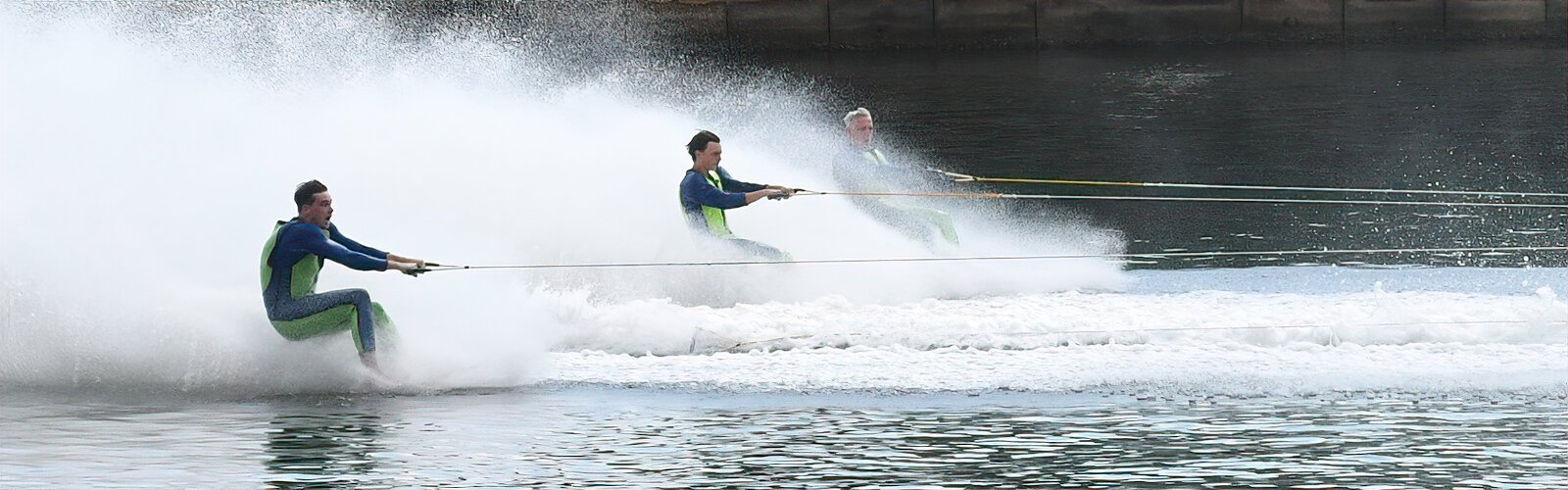 The Tampa Bay Water Ski Show Team entertains spectators with some nifty maneuvers during the May 4th Tampa Riverfest at Water Works Park.