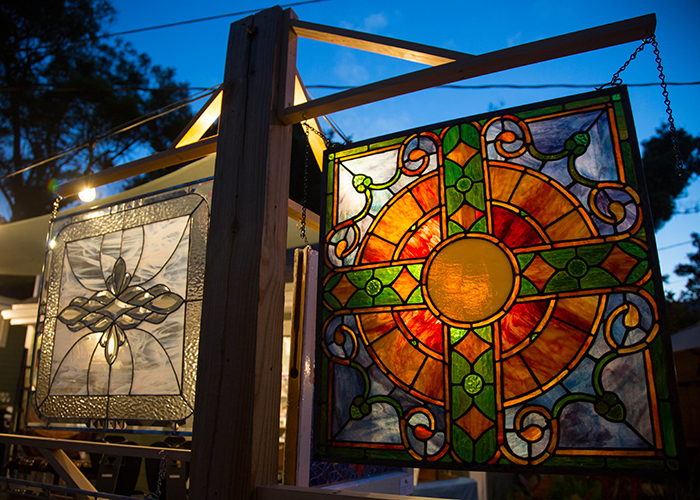 Stained glass pieces made by artist Michael Baker, liaison of the Artist Enclave of Historic Kenwood.