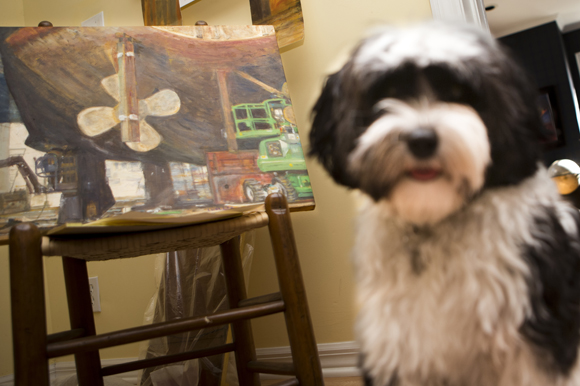 Teddy poses with Laura Waller's Series "Port of Tampa". 