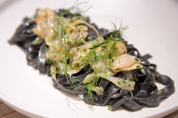 Tagliatelle al Nero di Seppia with Key West pink shrimp and Two Docks clams at Locale Wine Bar. 