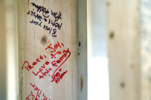 Messages to the Acevedo family were written on the studs of their home.  