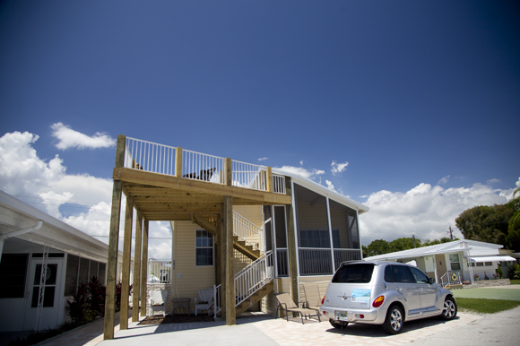 Manufactured home with deck at Trailer Estates.