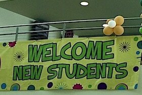 Banners like this one will greet students returning to USF campuses in Tampa, St. Pete, and Sarasota.