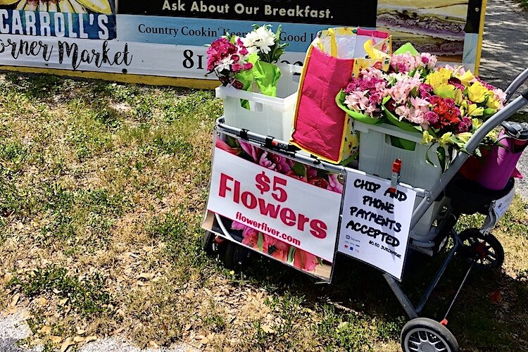 FlowerFive is a pop-up buggy offering fresh bouquets for $5 each.