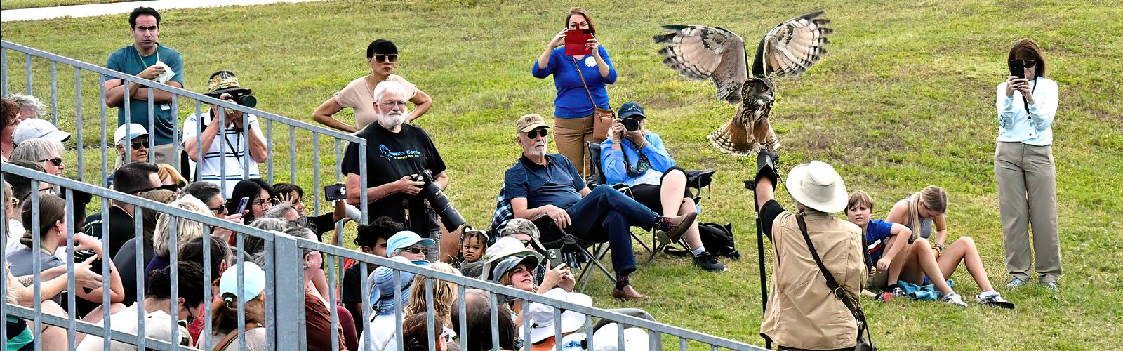 Master falconer Steve Hoddy, also founder-director of the environmental education organization EarthQuest, presents Bugo, a Eurasian eagle owl.