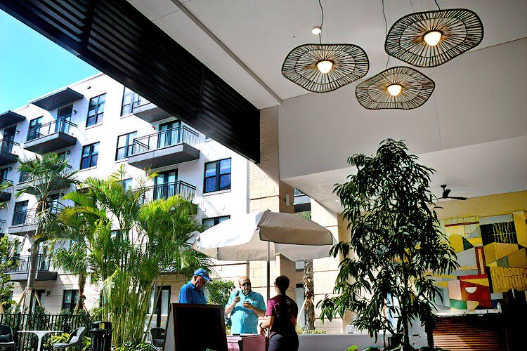 An outdoor bar area off La Unión's pool.