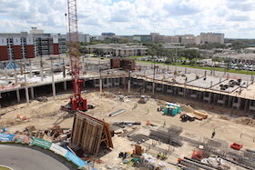 The site of a new six-story bed tower at AdventHealth Hospital at the northeast corner of Fletcher Avenue and Bruce B. Downs Boulevard.