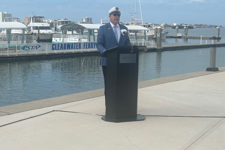 Oldsmar Mayor and new PSTA Chair Dan Saracki donned a captain's hat to commemorate the addition of an expanded Clearwater Ferry service to the county's public transportation network.