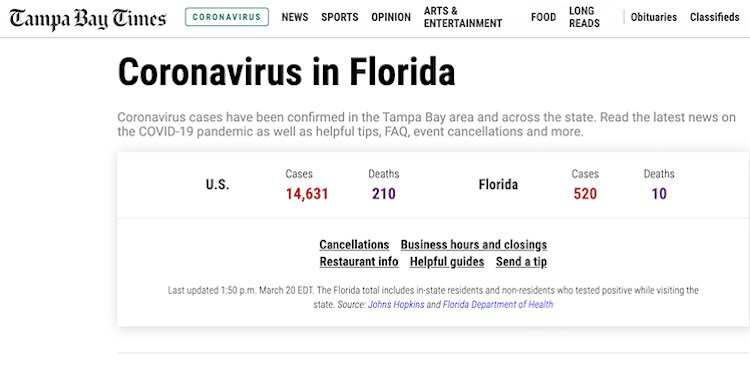 Tampa Bay Times offers free access to coronavirus stories.