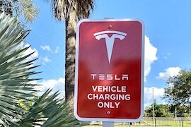 Parking spaces reserved for charging electric vehicles.