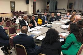 State Lawmaker Fentrice Driskell and Tampa City Council Chair Luis Viera listen to community concerns.