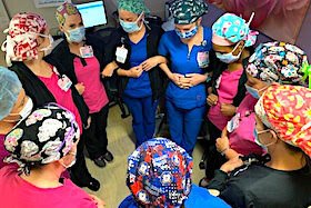 A prayer circle at St. Joseph's Women's Hospital in Tampa.