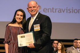 Latino Scholar Evelyn Cueves Campos and Sponsor Richard Gonzmart of the Columbia Restaurant Group.