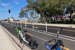 The section of the Green Spine across the Cass Street Bridge in January 2023. Construction starts soon to extend the urban bicycle trail through Ybor City.