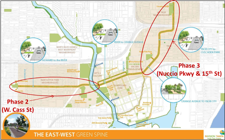 A map of the Green Spine cycle track extension through Ybor City.