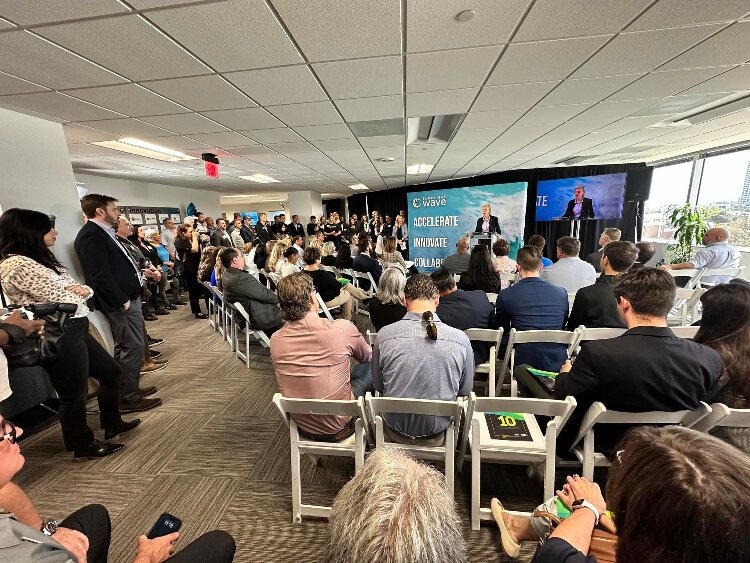 Tampa Mayor Jane Castor speaks during Tampa Bay Wave's anniversary celebration and office ribbon-cutting.