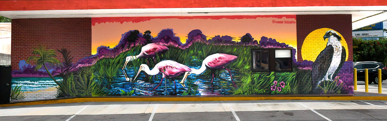“Reverie Marshes,” which artist Rei Ramirez painted for the Art Oasis Mural Festival, gives a glimpse of Florida’s iconic birds on a wall of Señor Subs and Gyros in Clearwater's Downtown Gateway area.