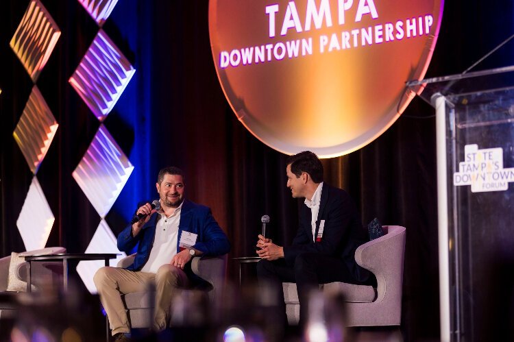 Strategic Property Partners CEO Josh Taube and Executive Vice President Brad Cooke discuss the next stage of development for the Water Street Tampa district during the Tampa Downtown Partnerhip's annual State of Tampa's Downtown Forum.