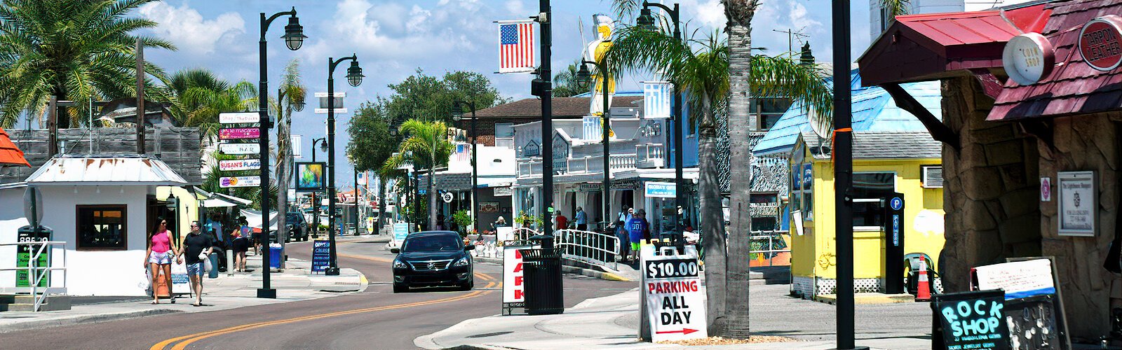 Dodecanese Boulevard in the Greektown Historic District is the main artery of Tarpon Springs, serving both the Greek community that immigrated there at the turn of the 20th century and visiting tourists.