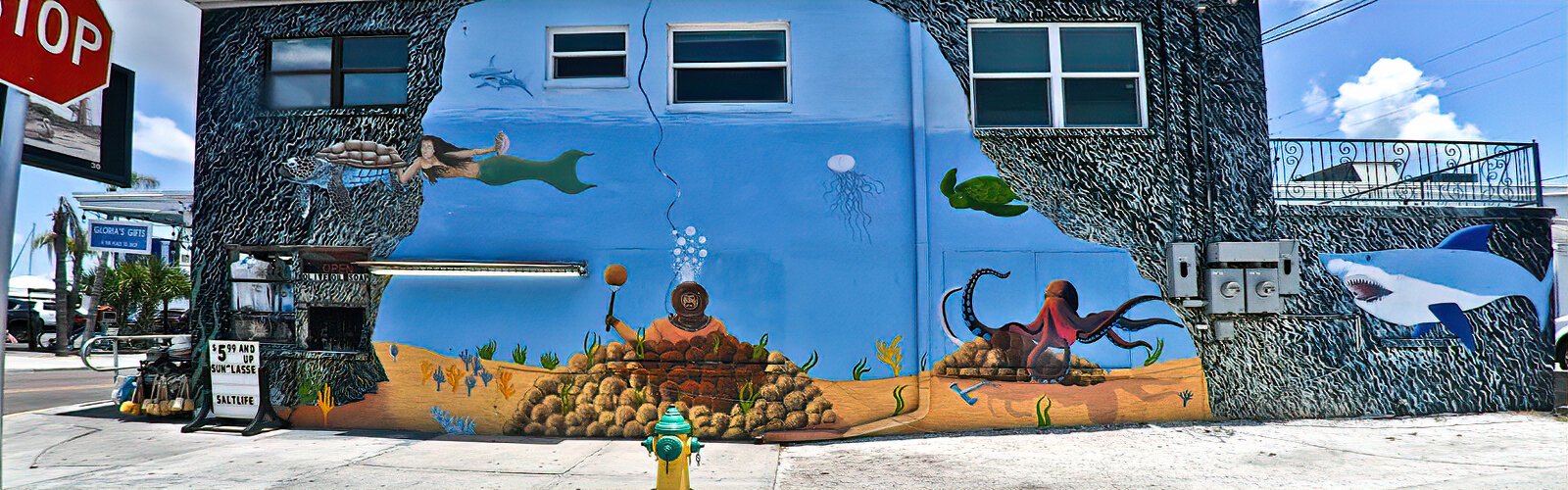  A mural representing a marine scene with a sponge diver adorns a commercial wall on Hope Street in Tarpon Springs.