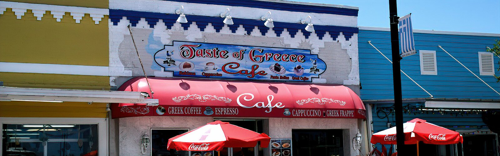 The flavor of Greece permeates the heart of the historic Sponge Docks in Tarpon Springs with its many Greek restaurants and cafes. 