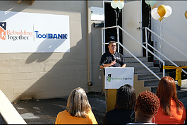 Rebuilding Together Tampa Bay CEO Jose Garcia at the September 2023 opening of the hurricane response distribution center, which just received a Community Foundation Tampa Bay grant for community hurricane preparation.