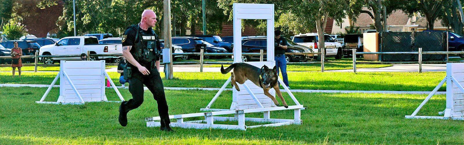 Deputy Richard Bynum and K-9 Rogue demonstrate some of the skills the police dogs develop during their training.