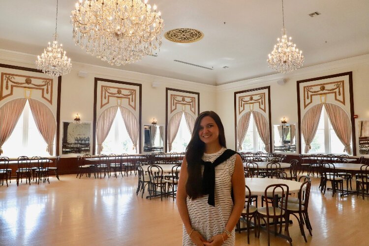 Ansley Blackwell inside the historic Centro Asturiano de Tampa clubhouse building on Nebraska Avenue in Ybor City