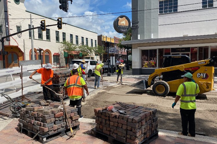 Crews are re-bricking Seventh Avenue one block at a time.