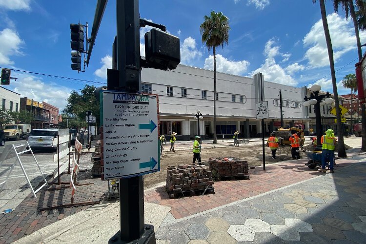 Work is underway to return Ybor City's Seventh Avenue to a brick road.