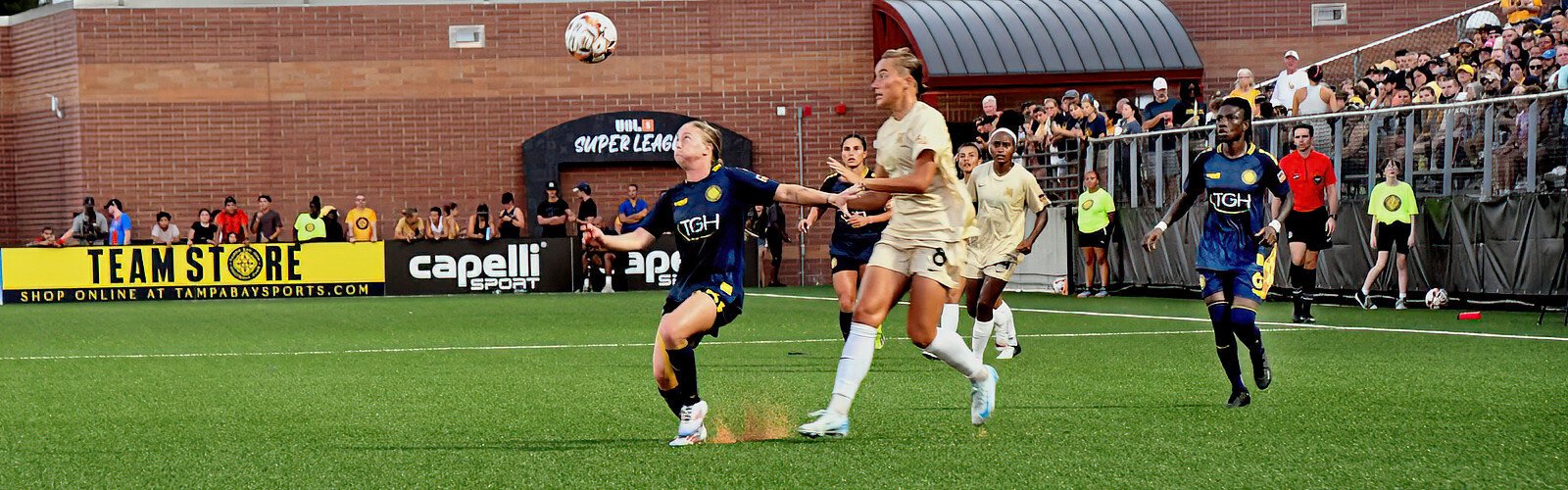 Sun FC forward Sydny Nasello keeps her eyes on the ball as Tampa Bay’s professional women’s football club makes history with their first-ever match.