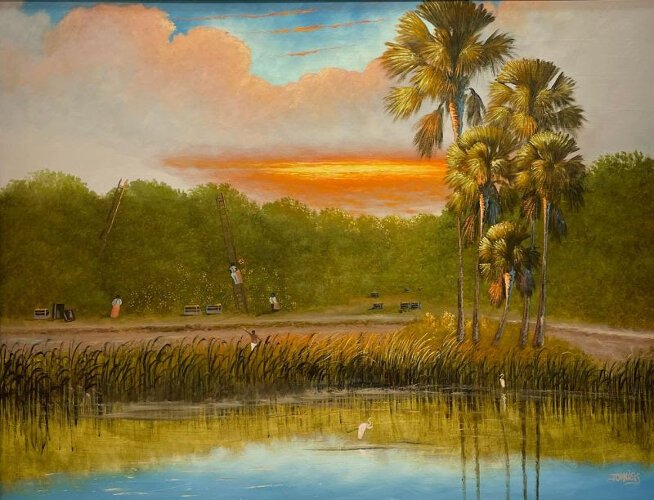 "Large Grove Scene" by Florida Highwayman Johnny "Hook" Daniels “Flourishing Dichotomies | Florida Art, Past & Present” is on exhibit at  Gallery221@HCC at the Dale Mabry campus through October 17th.