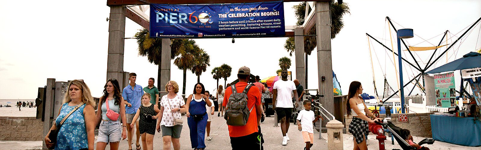 A family-friendly hub of activity, Pier 60 at Clearwater Beach is a great destination for a fun day at the beach, fishing, or shopping for souvenirs. 