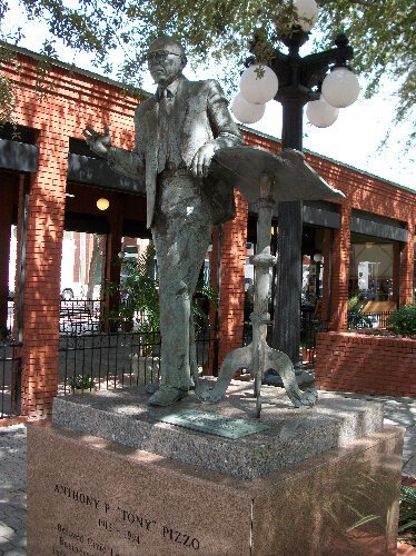 The statue of Tony Pizzo in Ybor City's Centennial Park.