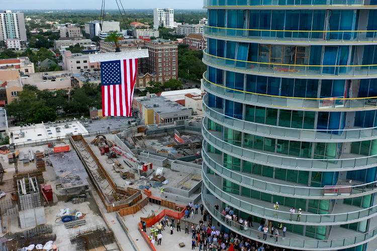 The beam raising ceremony for The Residences at 400 Central, the tallest building in St. Petersburg and the tallest residential building on Florida's Gulf Coast.