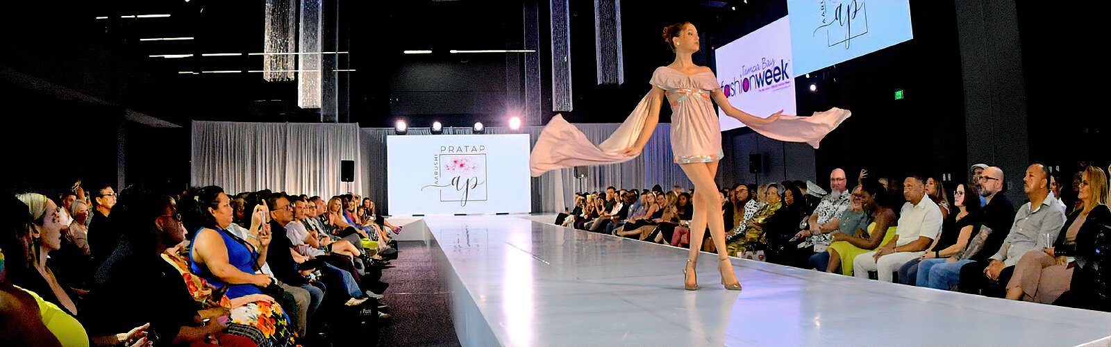 Known for her unique and whimsical prints, designer Aarushi Pratap’s collection is showcased at Tampa Bay Fashion Week.