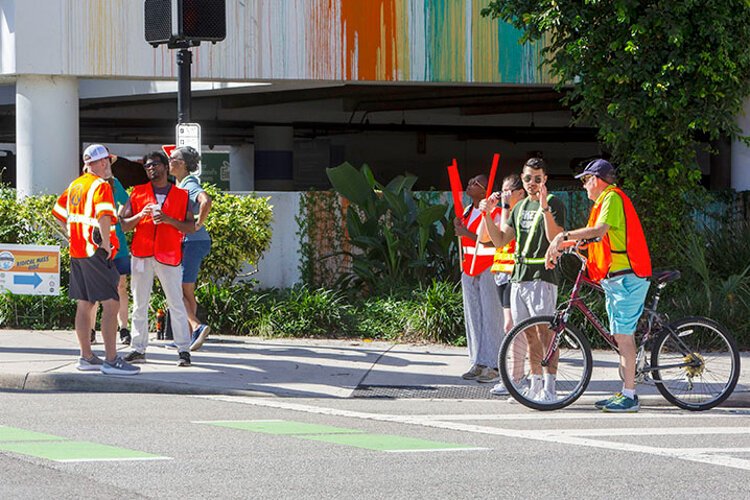 Organizations and advocates like Sidewalk Stompers, The Krewe of the Rising Phoenix, Walk Bike Tampa and Pedal Power Promoters are part of a coordinated safety effort along the bike route of Tampa’s World Car-Free Day.