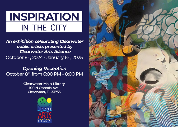 The Clearwater Arts Alliance presents “Inspiration in the City,” an exhibition showcasing artists who have shaped the city’s public art landscape, at the Clearwater Main Library downtown from October 8th through January 8th, 2025.