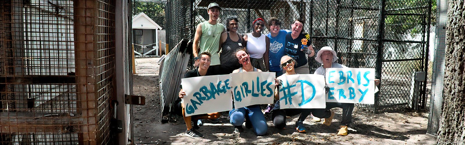 Volunteering at Seaside Seabird Sanctuary for the Tampa Bay Debris Derby trash collection tournament, an enthusiastic team named Garbage Girlies poses for a picture.