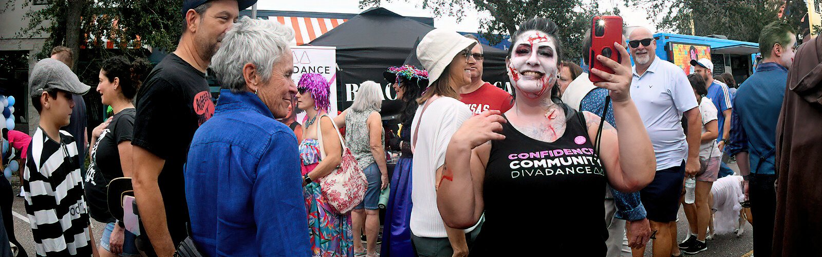 Displaying the confidence advertised on her top, DivaDancer Nicole Schrader spreads good cheer during Halloween on Central.