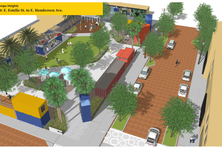 Rendering of proposed improvements along Franklin Street on the block running from East Estelle Street and East Henderson Avenue