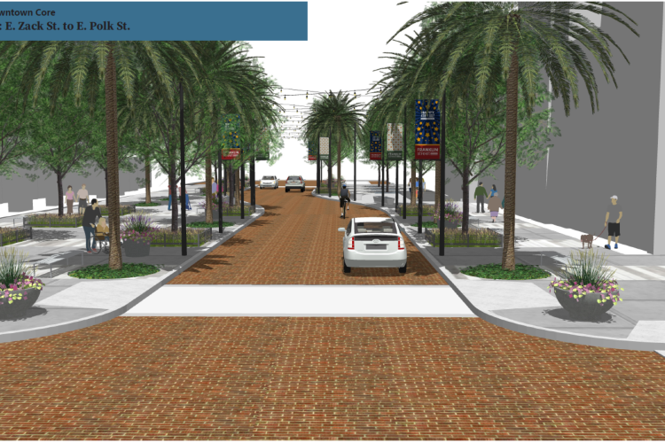 A rendering of the planned improvements along Franklin Street on the block running from East Zack Street to East Polk Street