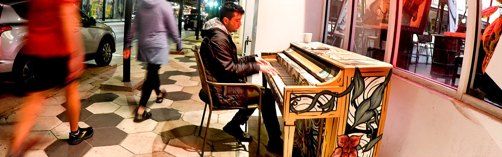 Seventh Avenue is filled with music played on a piano painted by artist Carlos Pons, one of several public art pianos installed around Ybor City by the nonprofit Tampa Tunes.