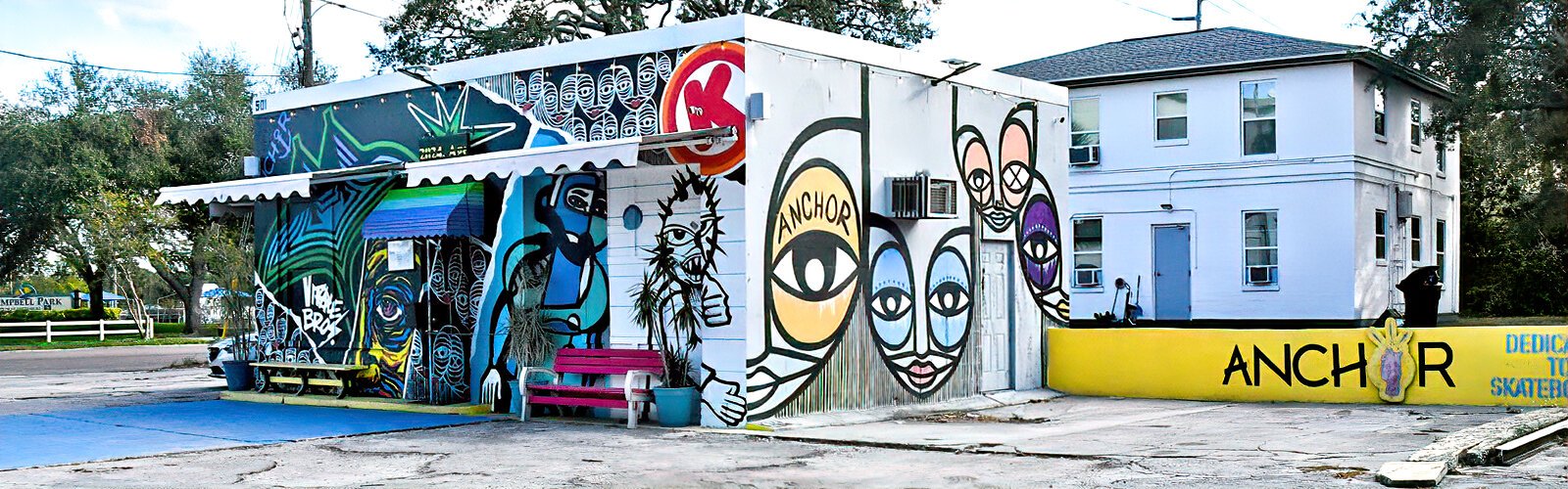 Anchor skate shop gets a stylized new look from a collaboration between local professional skateboarder and artist Kris Markovich and muralist Johnny Vitale of Vitale Bros.