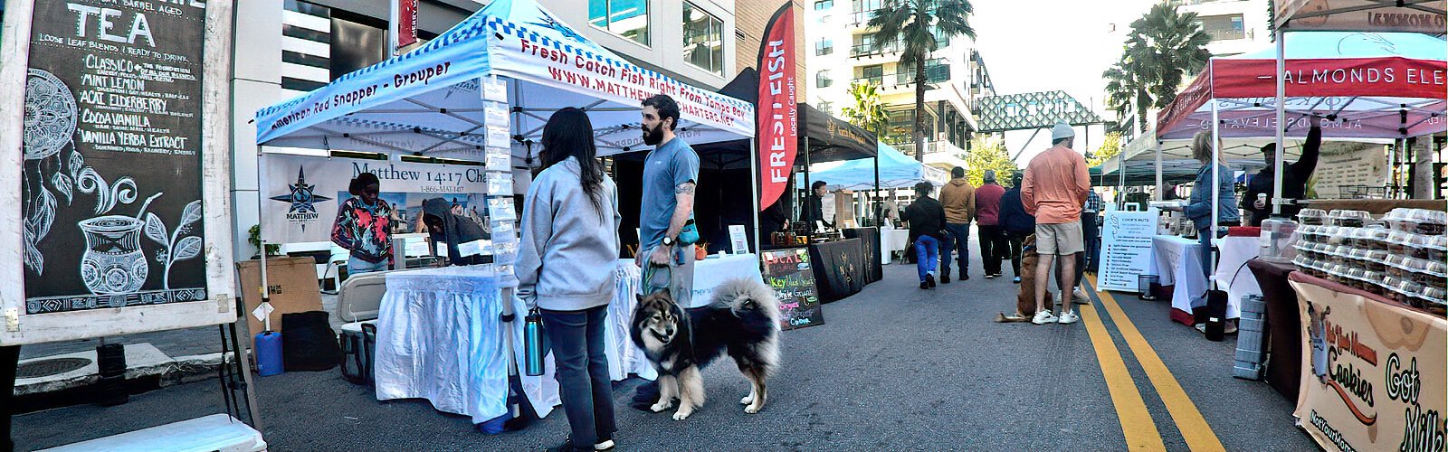  Shoppers can enjoy local produce, baked goods, and samples at the monthly dog-friendly Sunshine Market at Midtown Commons.