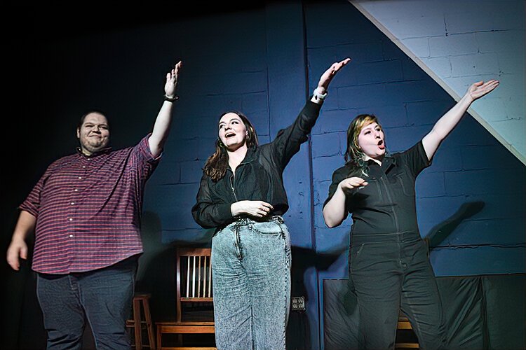 Improv performers Dan Richard, Liz Marcucci, and Emi Rey in the comedy show “Inconvenient Banana.”