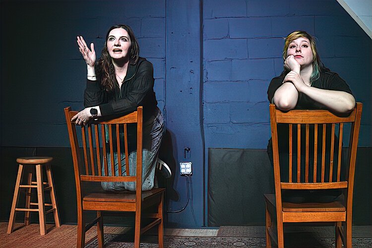 Improv performers Liz Marcucci and Emi Rey in the show “Inconvenient Banana.”