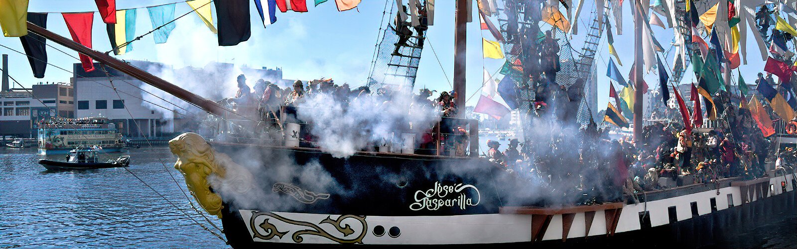 With cannon blasting, pirates get ready for the 106th Gasparilla Invasion of Tampa presented by Ye Mystic Krewe of Gasparilla. 