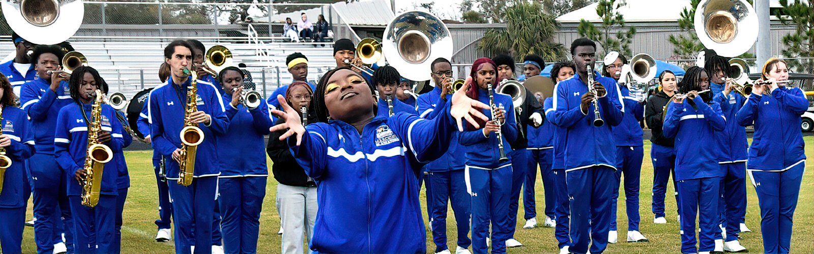 The Gibbs High School Marching Gladiators perform at the annual MLK Dream Big Educational Band Showcase at Gibbs High in St Petersburg.